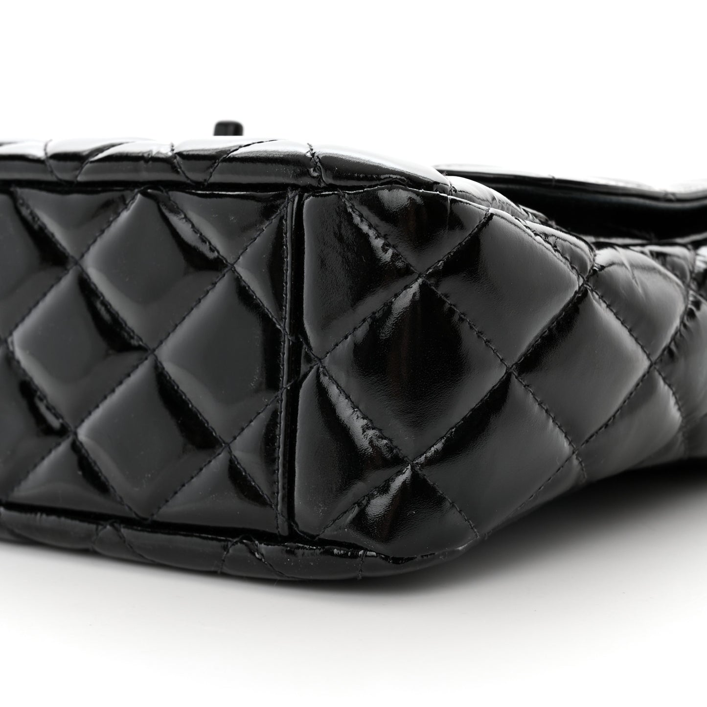 Patent Quilted Shoulder Flap Bag Black