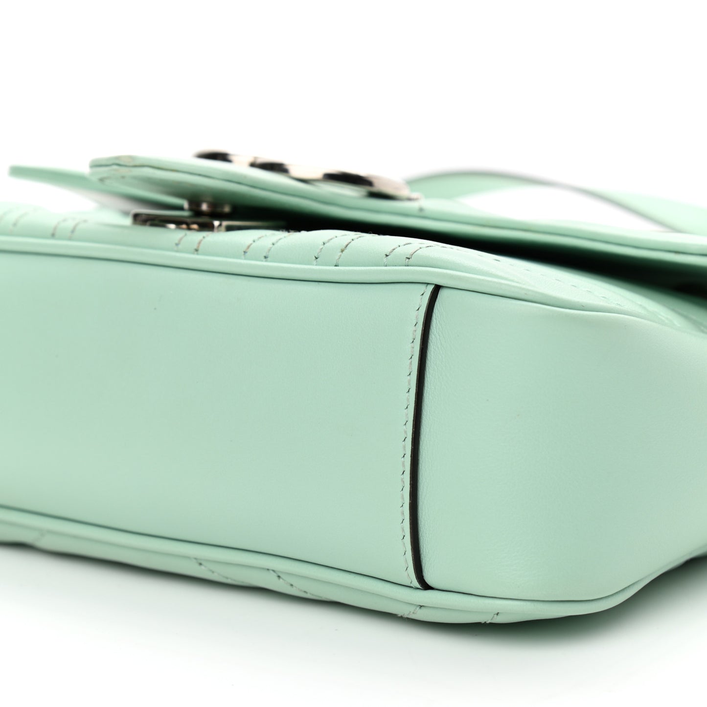 Calfskin Matelasse Mini GG Marmont Shoulder Bag Water Green