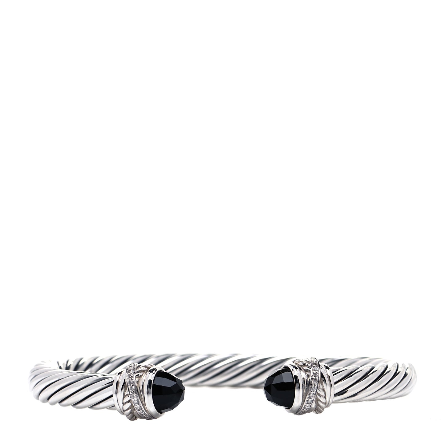 Sterling Silver Diamond Black Onyx 7mm Cable Classics Crossover Bracelet