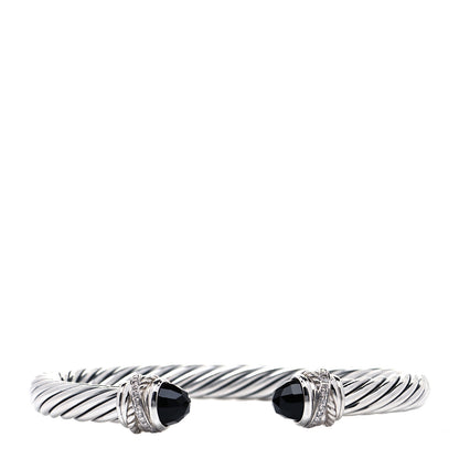 David Yurman Sterling Silver Diamond Black Onyx 7mm Cable Classics Crossover Bracelet 1 of 6