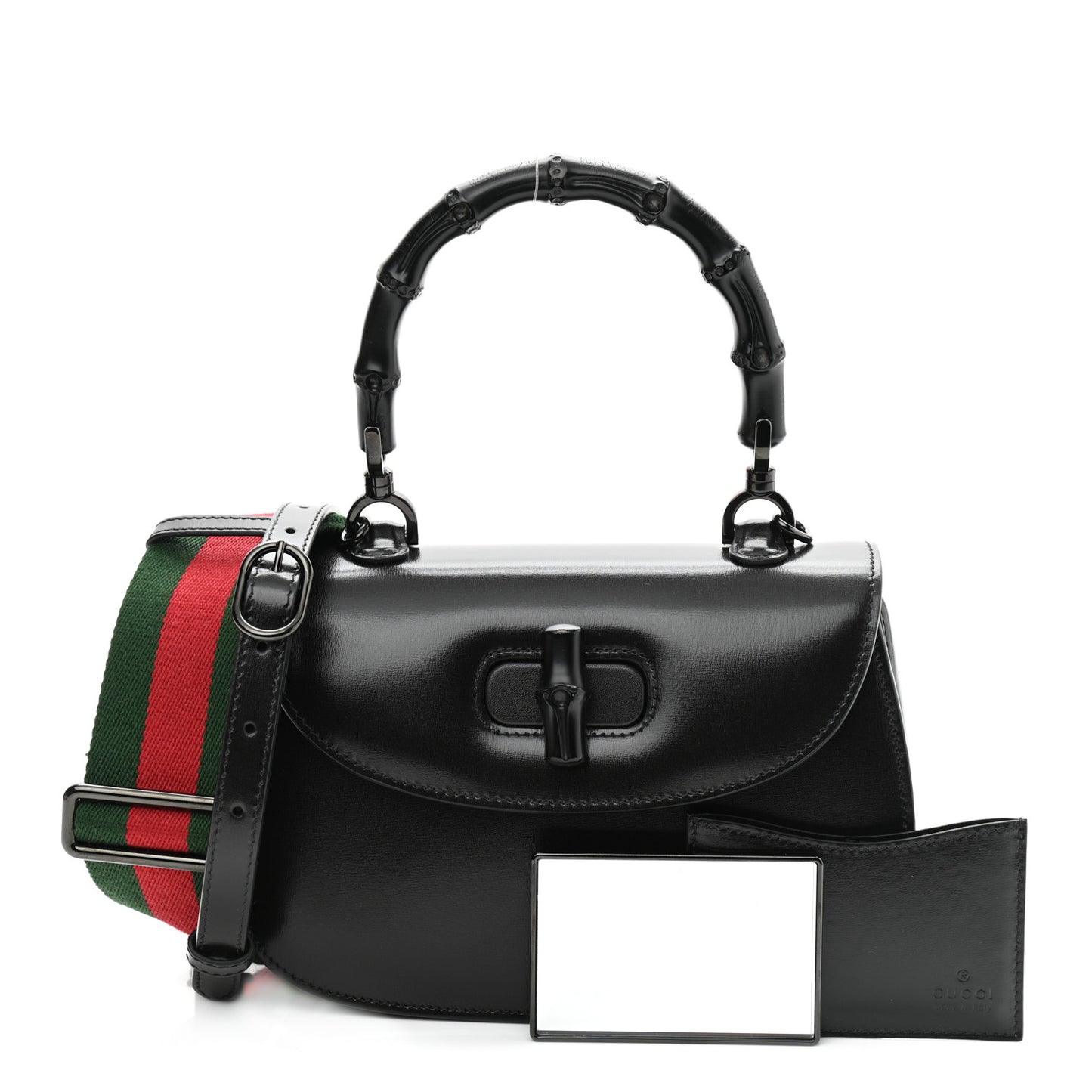 Boarded Dyana Lux Calfskin Web Monochrome Small Bamboo 1947 Top Handle Bag Black