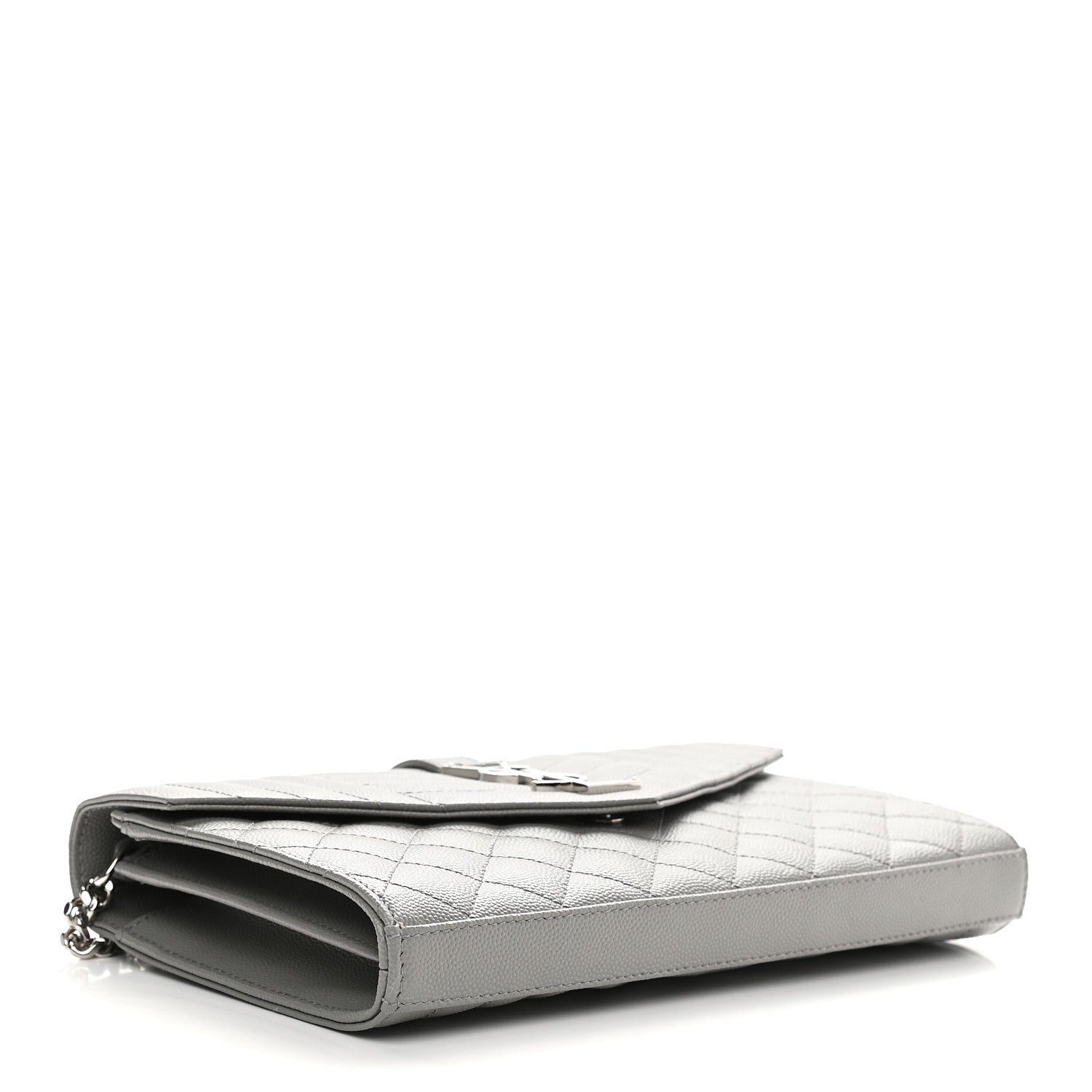 Saint Laurent Grain De Poudre Mixed Matelasse Triquilt Monogram Chain Wallet Fog 3 of 7