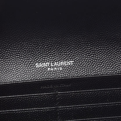 Saint Laurent Grain De Poudre Matelasse Chevron Monogram Flap Wallet Black 6 of 9