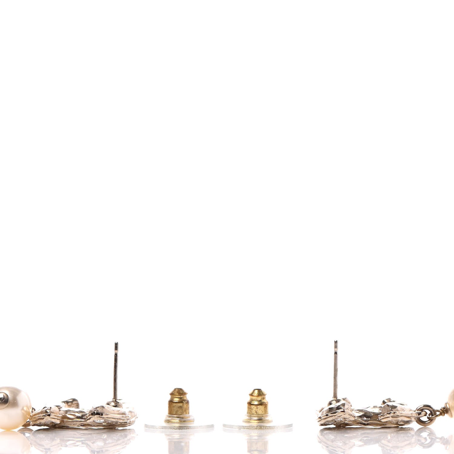 Chanel Crystal Pearl CC Drop Earrings Gold 3 of 4
