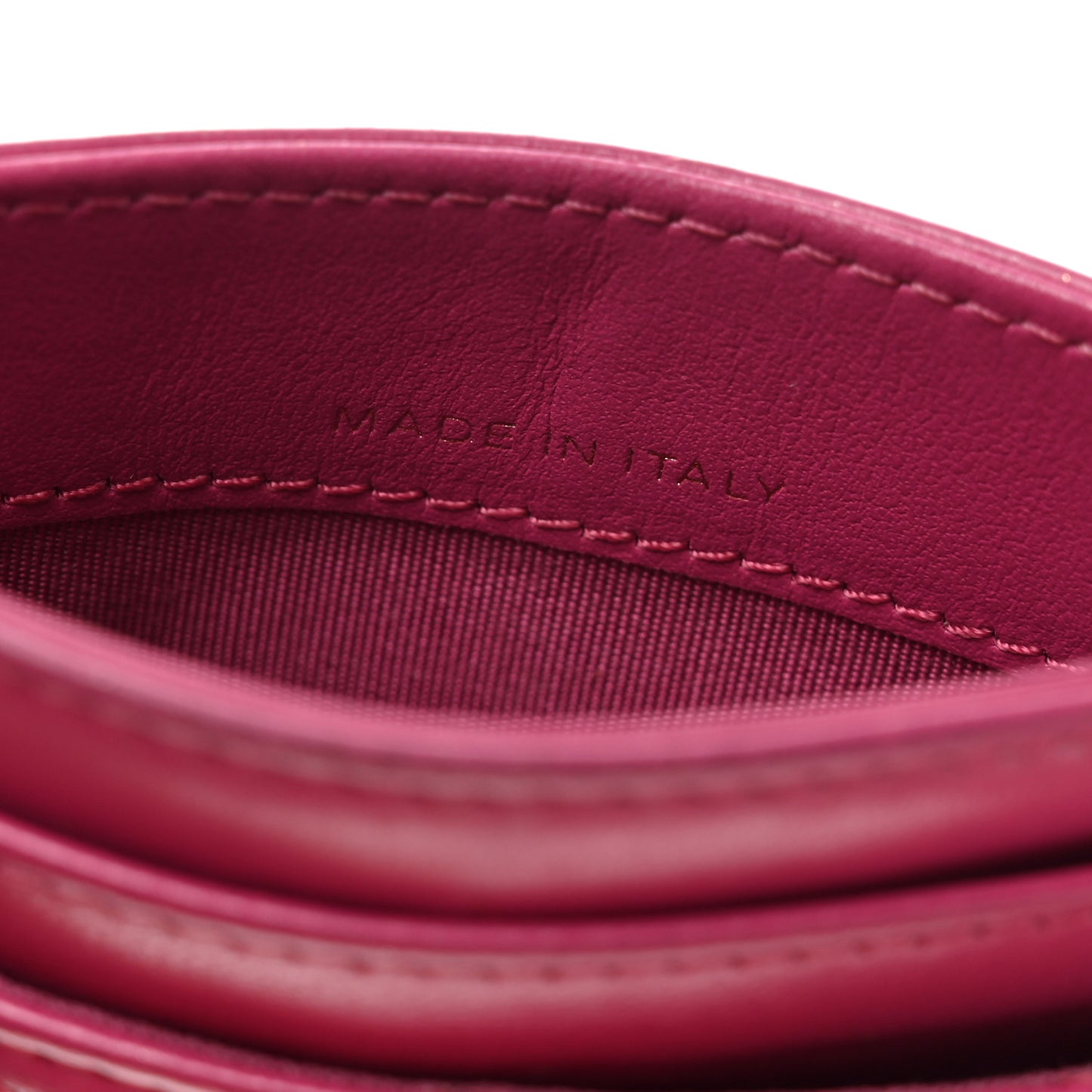 Lambskin Camellia Embossed Card Holder Fuchsia