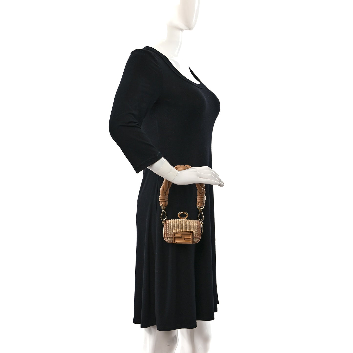 Straw Shiny Nappa Woven Nano Baguette Maxi Handle Charm Natural Miele