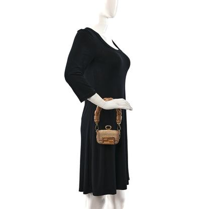 Fendi Straw Shiny Nappa Woven Nano Baguette Maxi Handle Charm Natural Miele 2 of 10