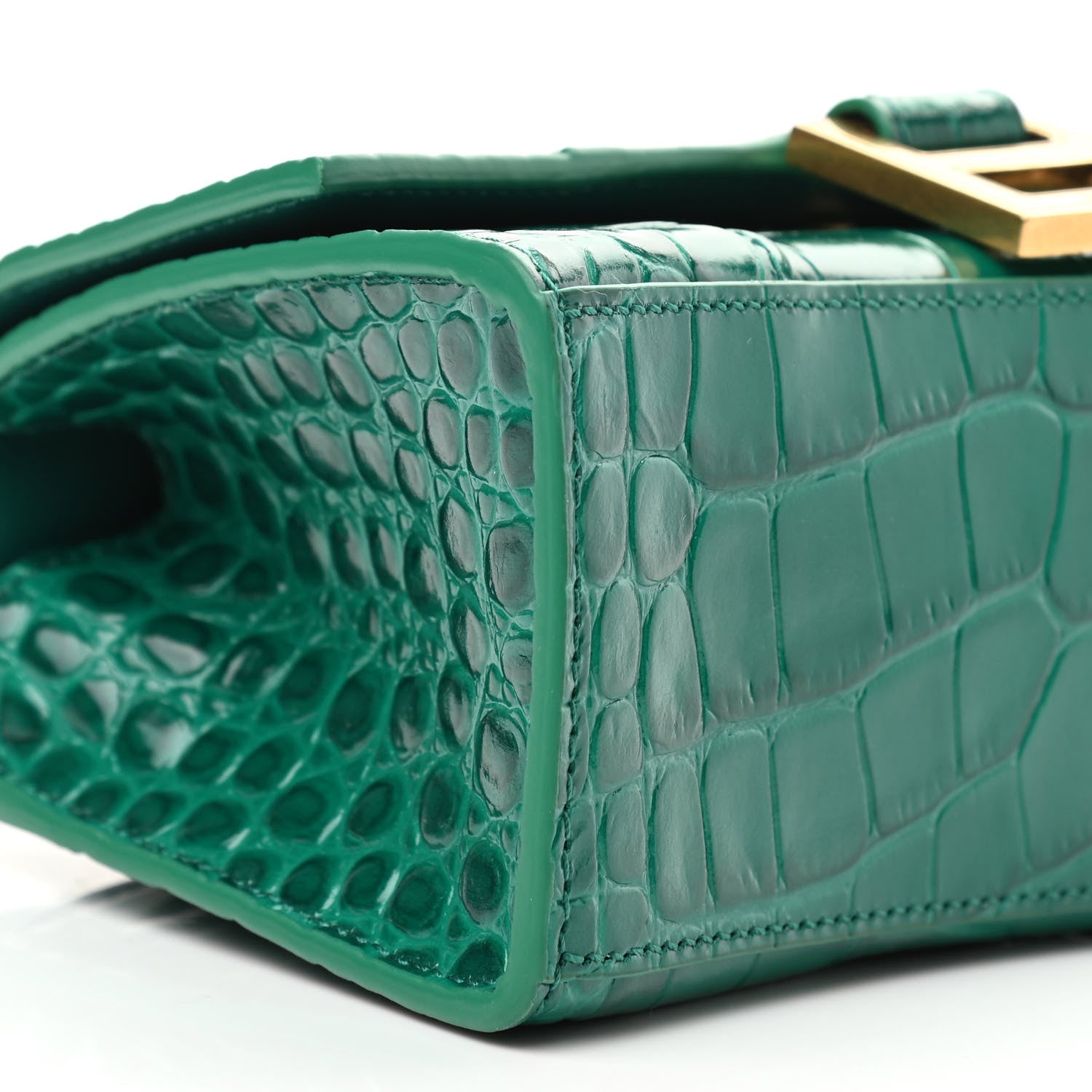 Balenciaga Shiny Calfskin Crocodile Embossed Hourglass Top Handle Bag XS Jade 10 of 11