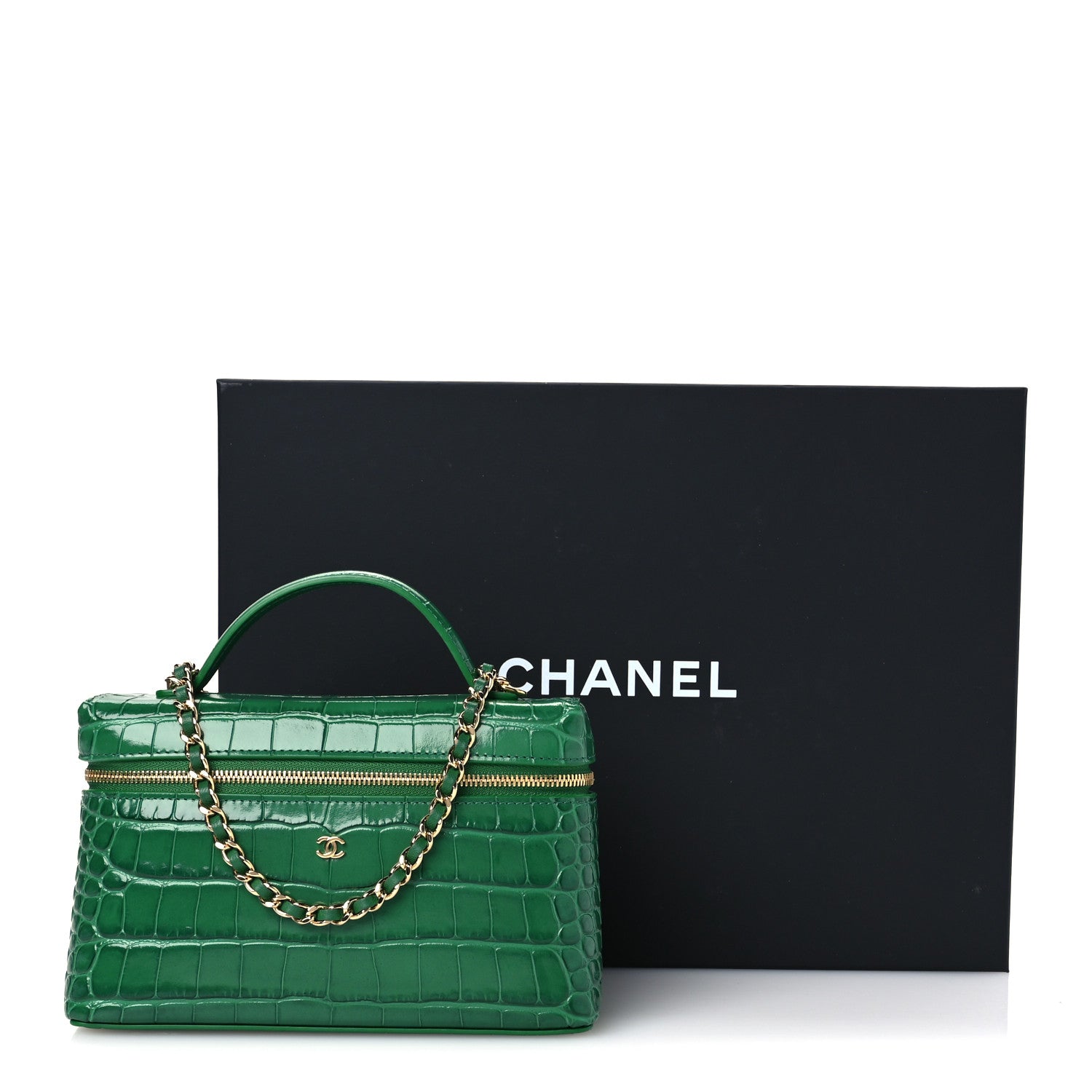 Chanel Calfskin Crocodile Embossed Crococo Exoticoco Vanity With Chain Emerald 20 of 21