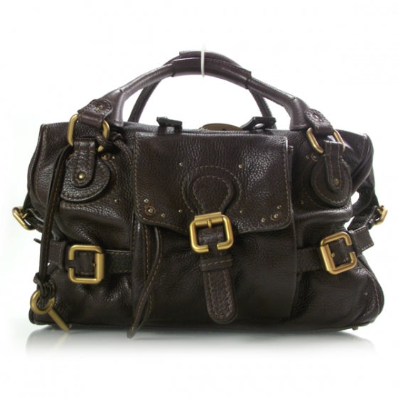 Leather Paddington Front Pocket Tote Dark Brown