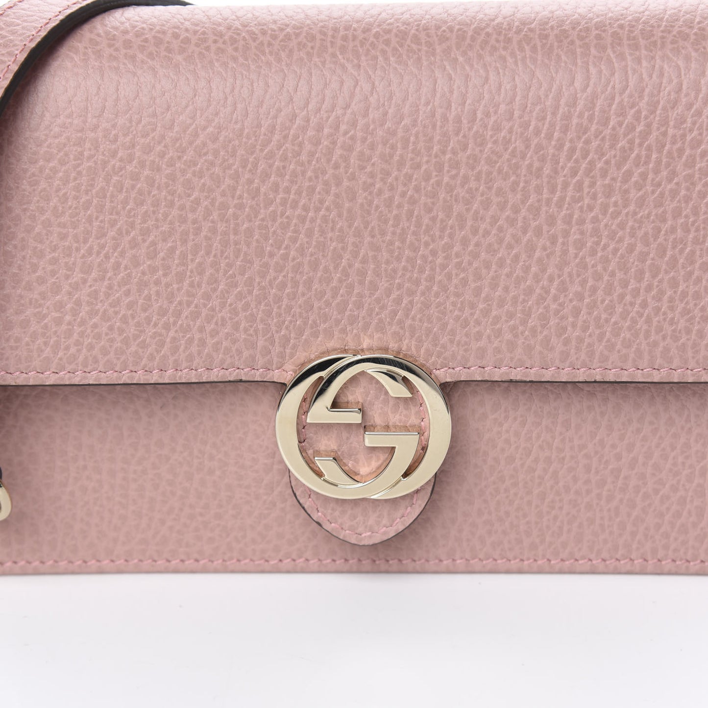 Dollar Calfskin Interlocking G Chain Wallet Soft Pink