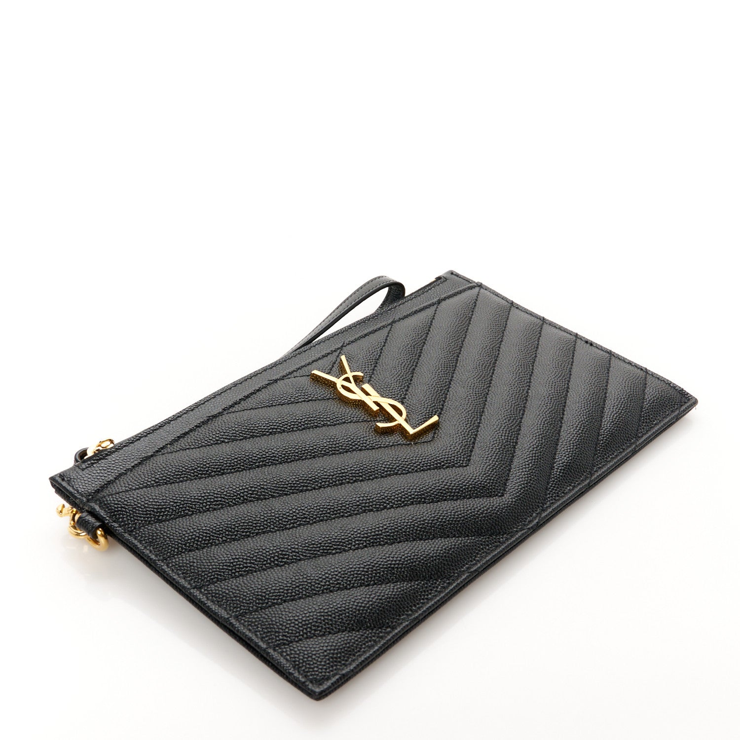 Saint Laurent Grain De Poudre Chevron Monogram Large Bill Pouch Black 4 of 9