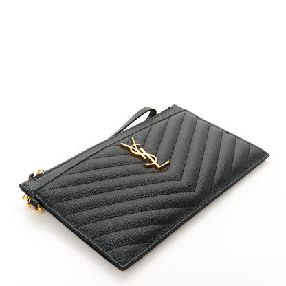 Saint Laurent Grain De Poudre Chevron Monogram Large Bill Pouch Black 4 of 9