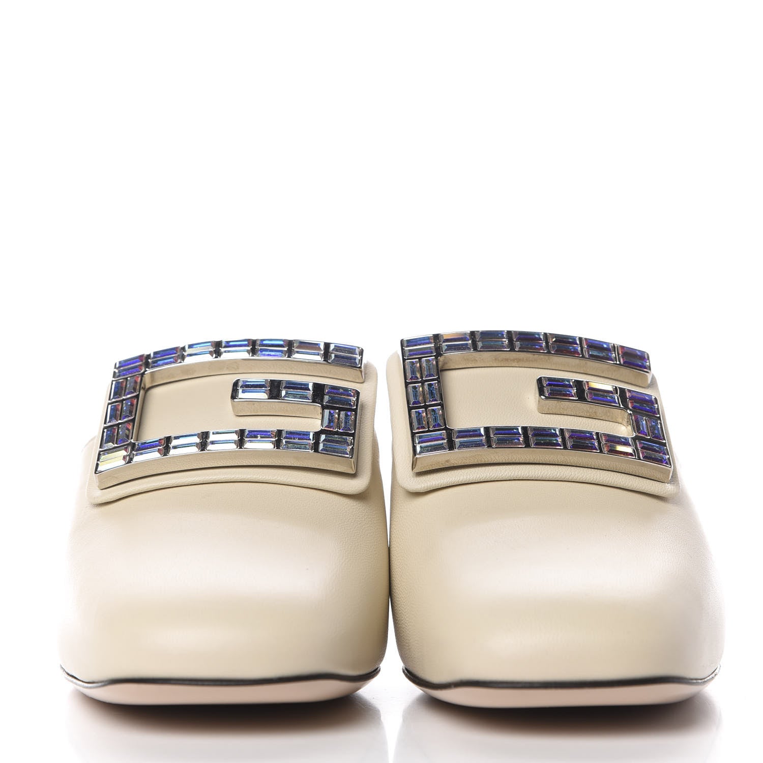 Gucci Malaga Kid Crystal Square G Madelyn Mules 36 Vintage White 2 of 10