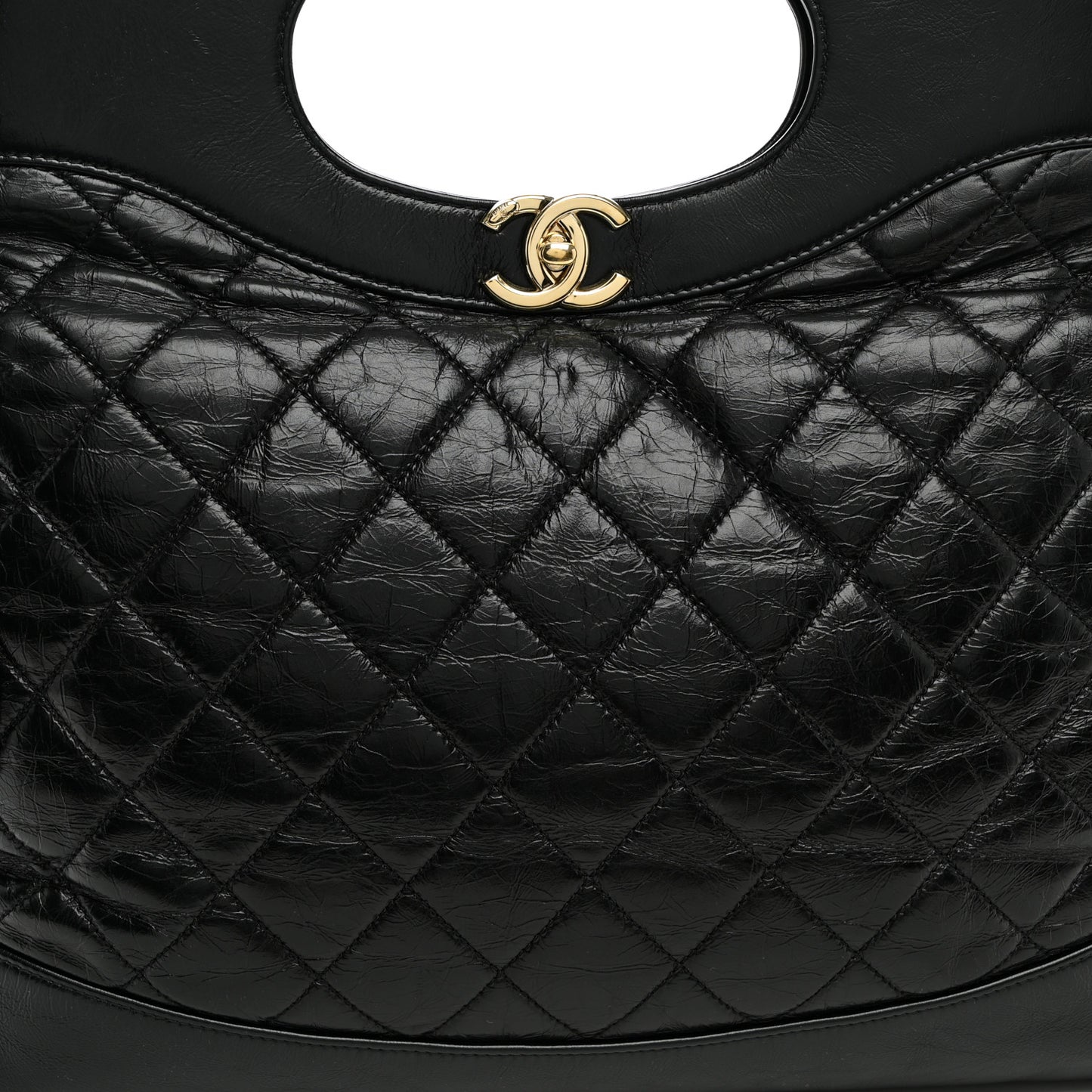 Shiny Aged Calfskin Quilted Large 31 Shopping Bag Black