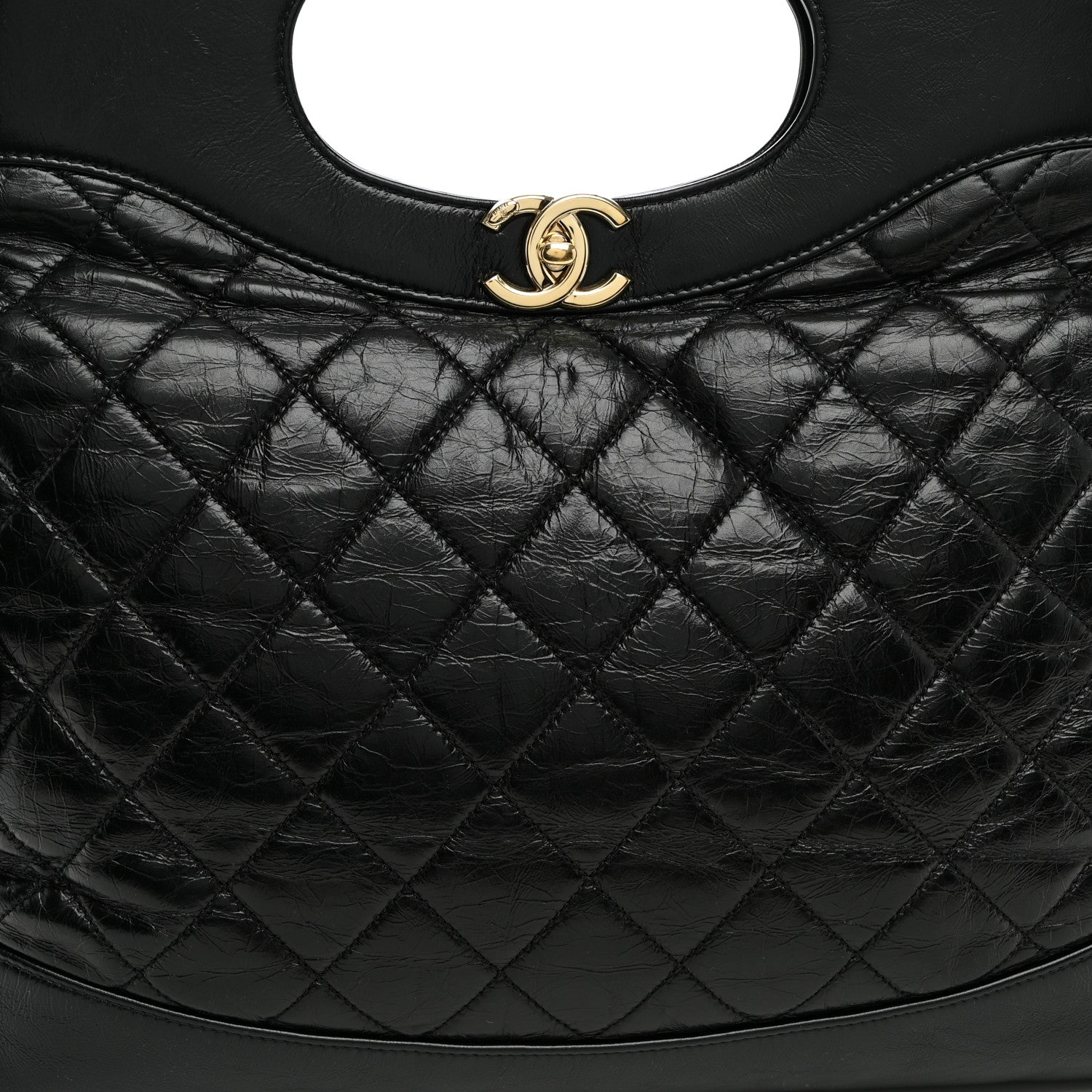 Chanel Shiny Aged Calfskin Quilted Large 31 Shopping Bag Black 8 of 10