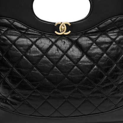 Chanel Shiny Aged Calfskin Quilted Large 31 Shopping Bag Black 8 of 10