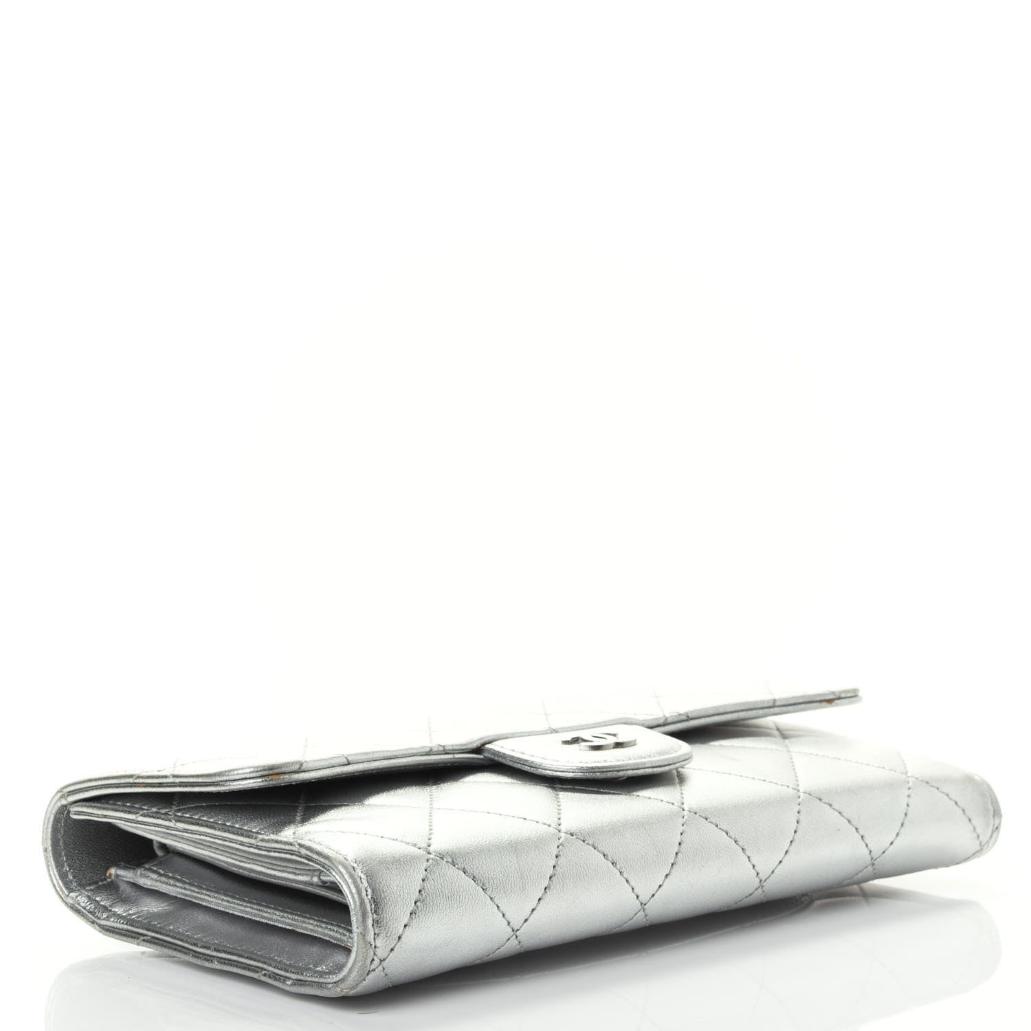 Chanel Metallic Lambskin Quilted Long Flap Wallet Silver 3 of 4