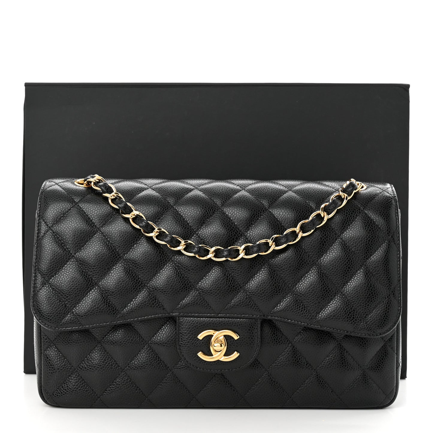 Caviar Quilted Jumbo Double Flap Black