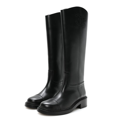 Chanel Calfskin Cap Toe CC Riding Boots 39.5 Black 3 of 8