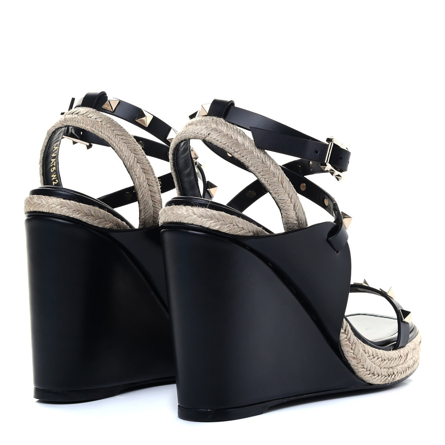 Valentino Garavani Calfskin Rockstud Ankle Strap Espadrille 20/110mm Wedge Sandals 36 Black 3 of 5