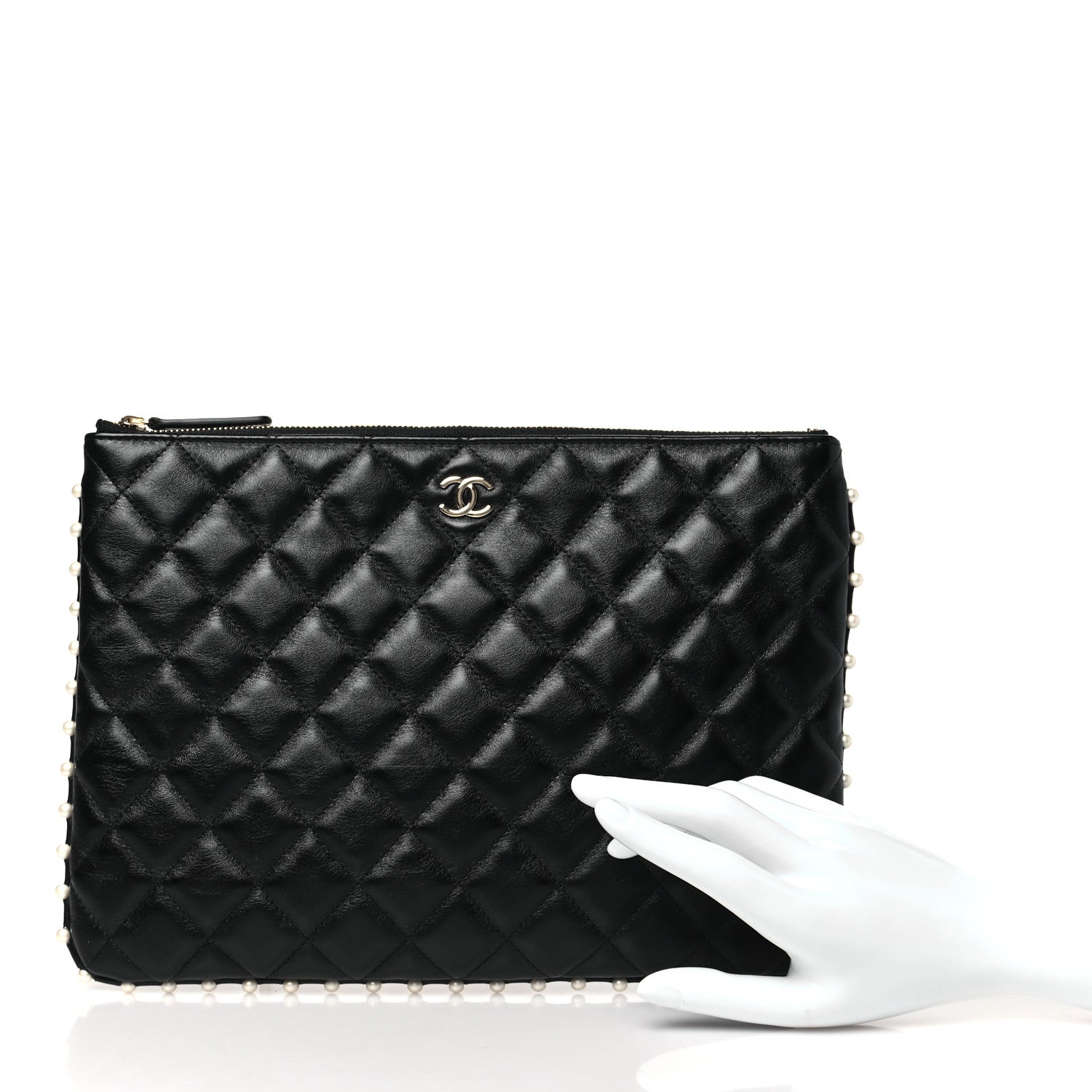 Chanel Calfskin Quilted Pearl Medium Cosmetic Case Black 2 of 9