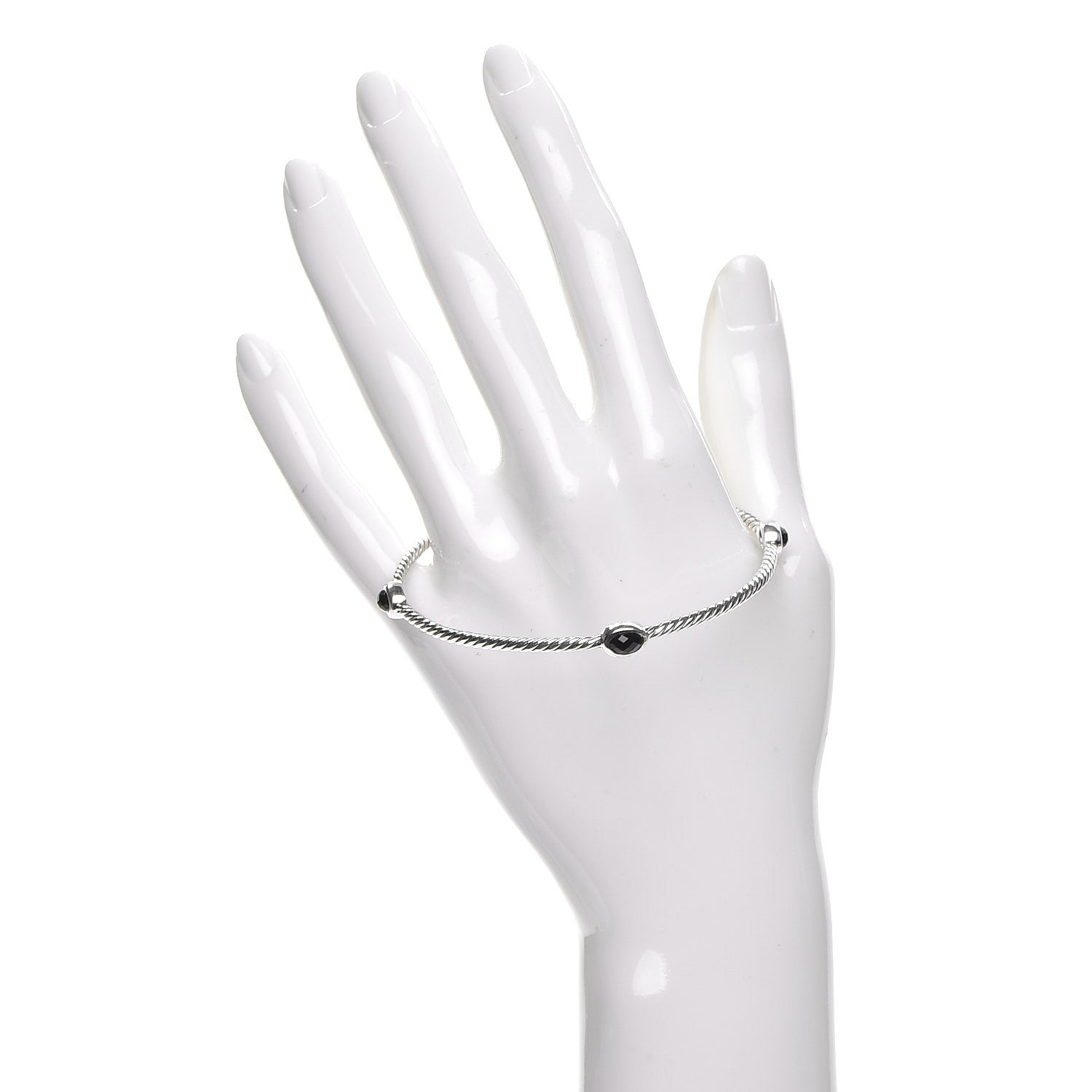 David Yurman Sterling Silver Color Classics 4 Station Bangle Black Onyx 2 of 3