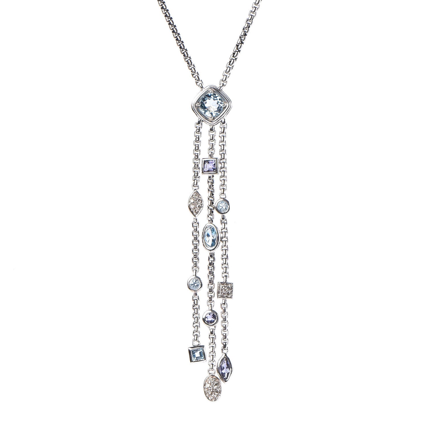 Sterling Silver Diamond Iolite Blue Topaz Confetti Ice Necklace