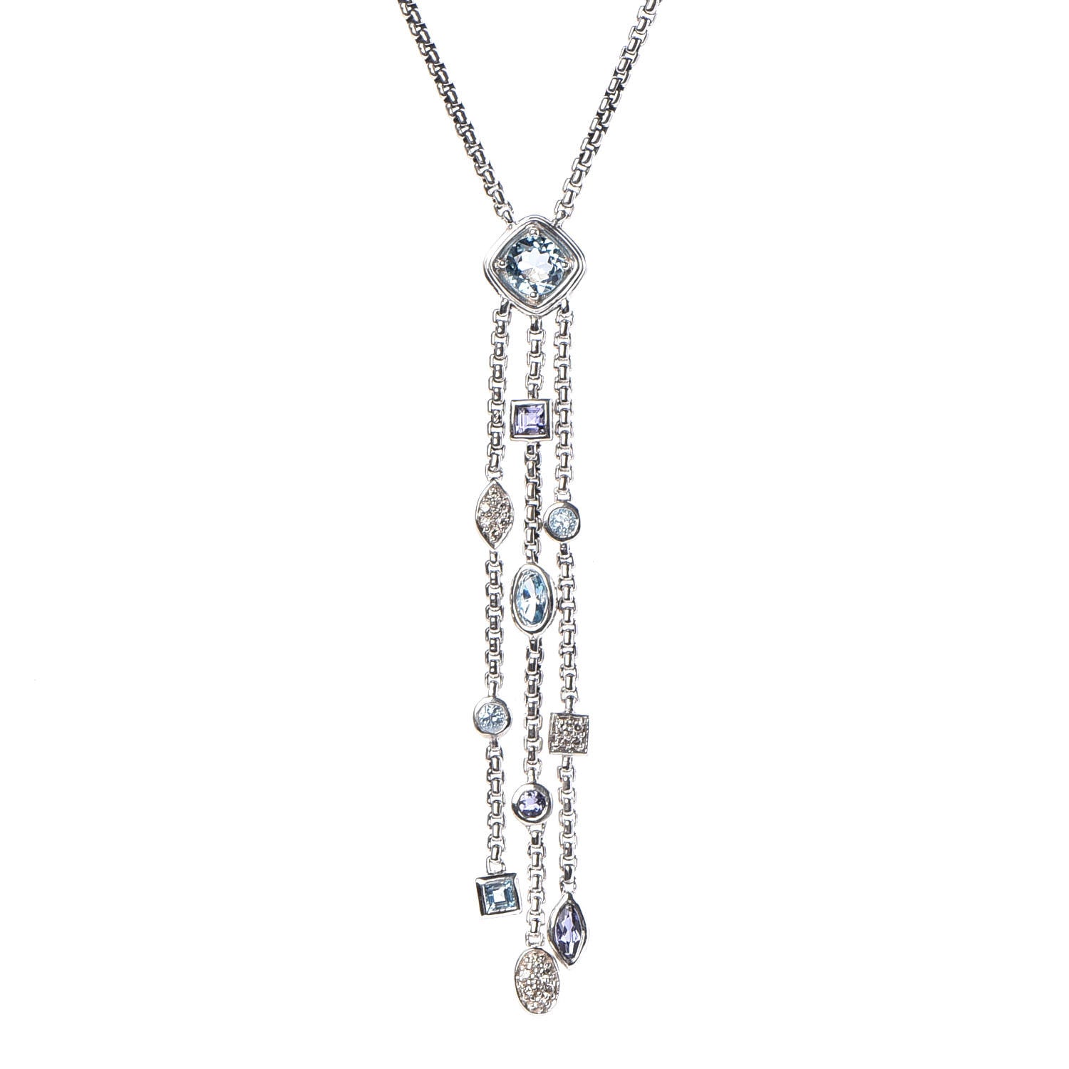 David Yurman Sterling Silver Diamond Iolite Blue Topaz Confetti Ice Necklace 4 of 6