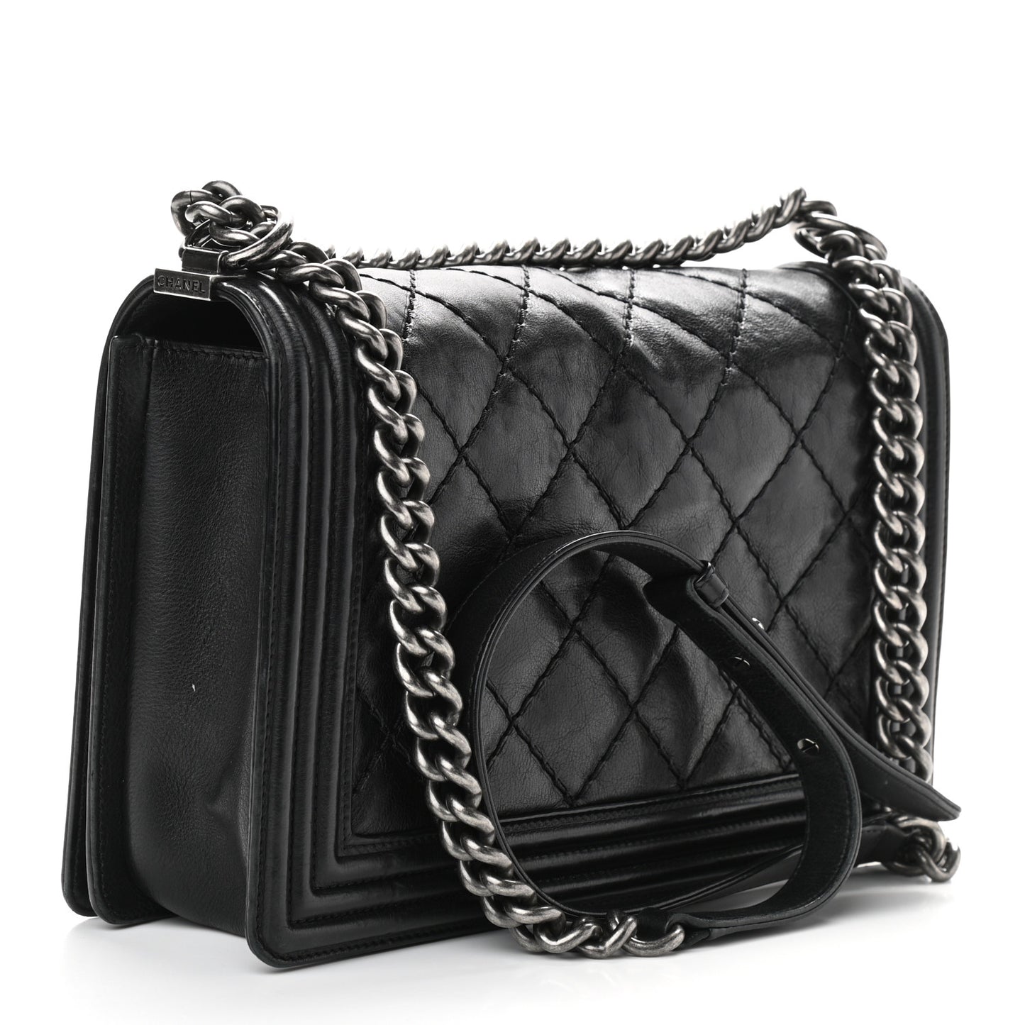 Calfskin Quilted Double Stitch New Medium Boy Flap Black