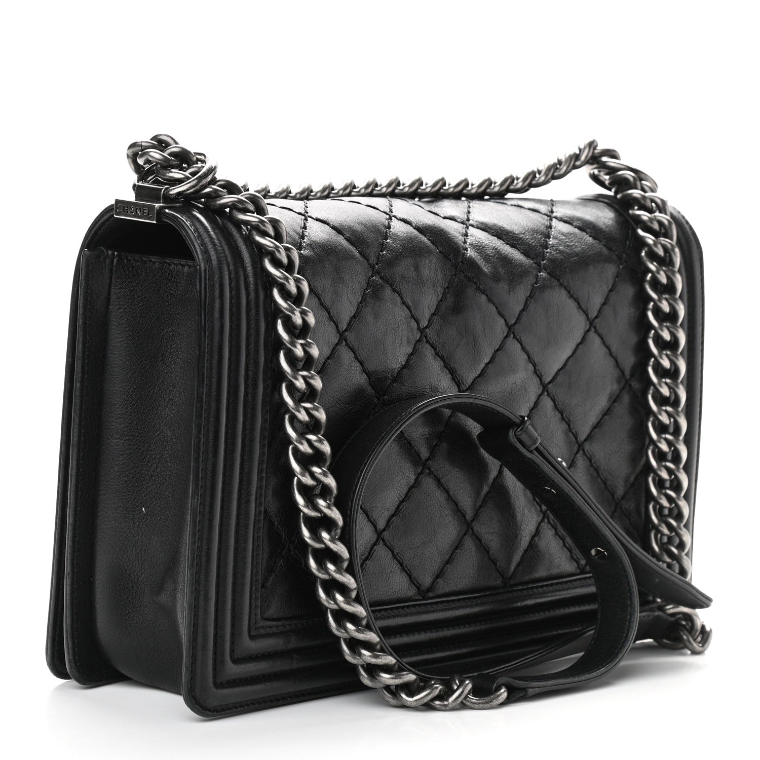Chanel Calfskin Quilted Double Stitch New Medium Boy Flap Black 3 of 12