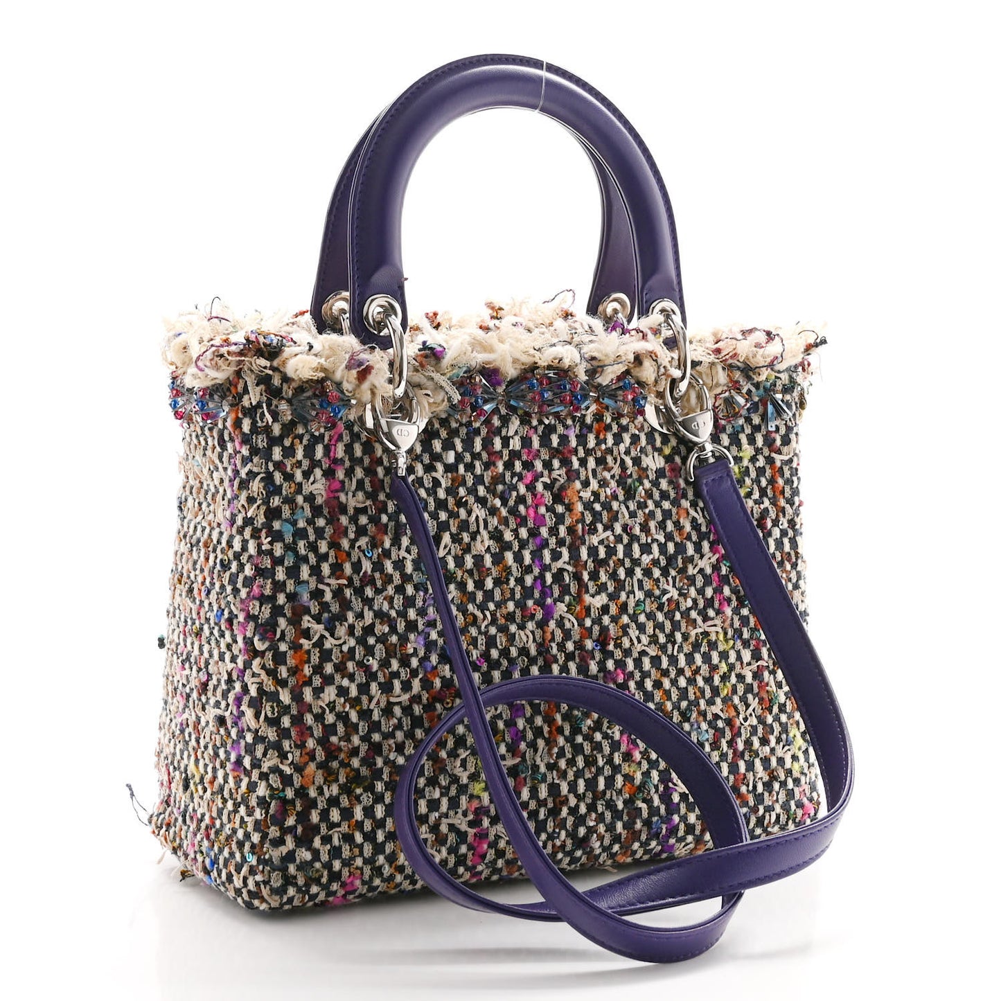Tweed Fringe Medium Lady Dior Purple