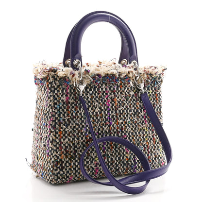 Christian Dior Tweed Fringe Medium Lady Dior Purple 3 of 13
