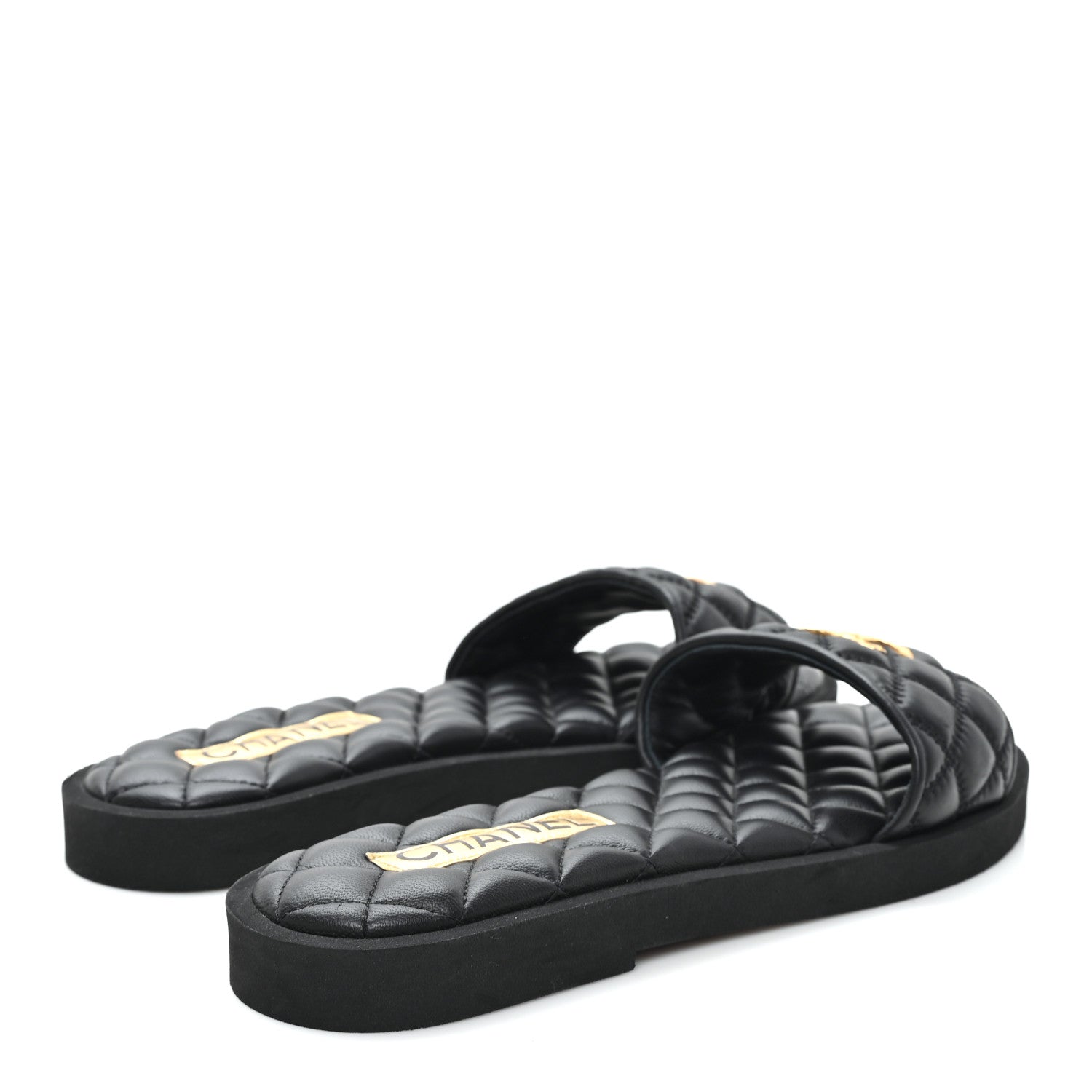 Chanel Lambskin Quilted Textured CC Mules Sandals 39 Black 5 of 9