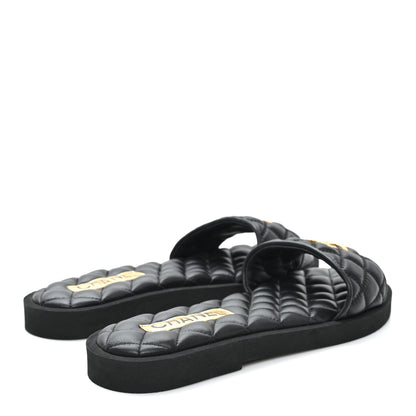 Chanel Lambskin Quilted Textured CC Mules Sandals 39 Black 5 of 9