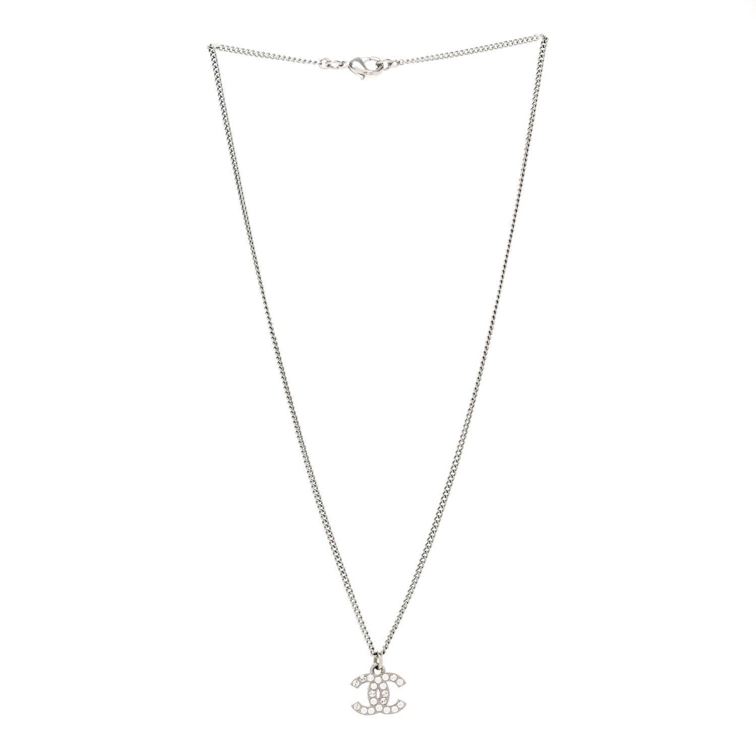 Chanel Crystal Timeless CC Necklace Silver 3 of 5