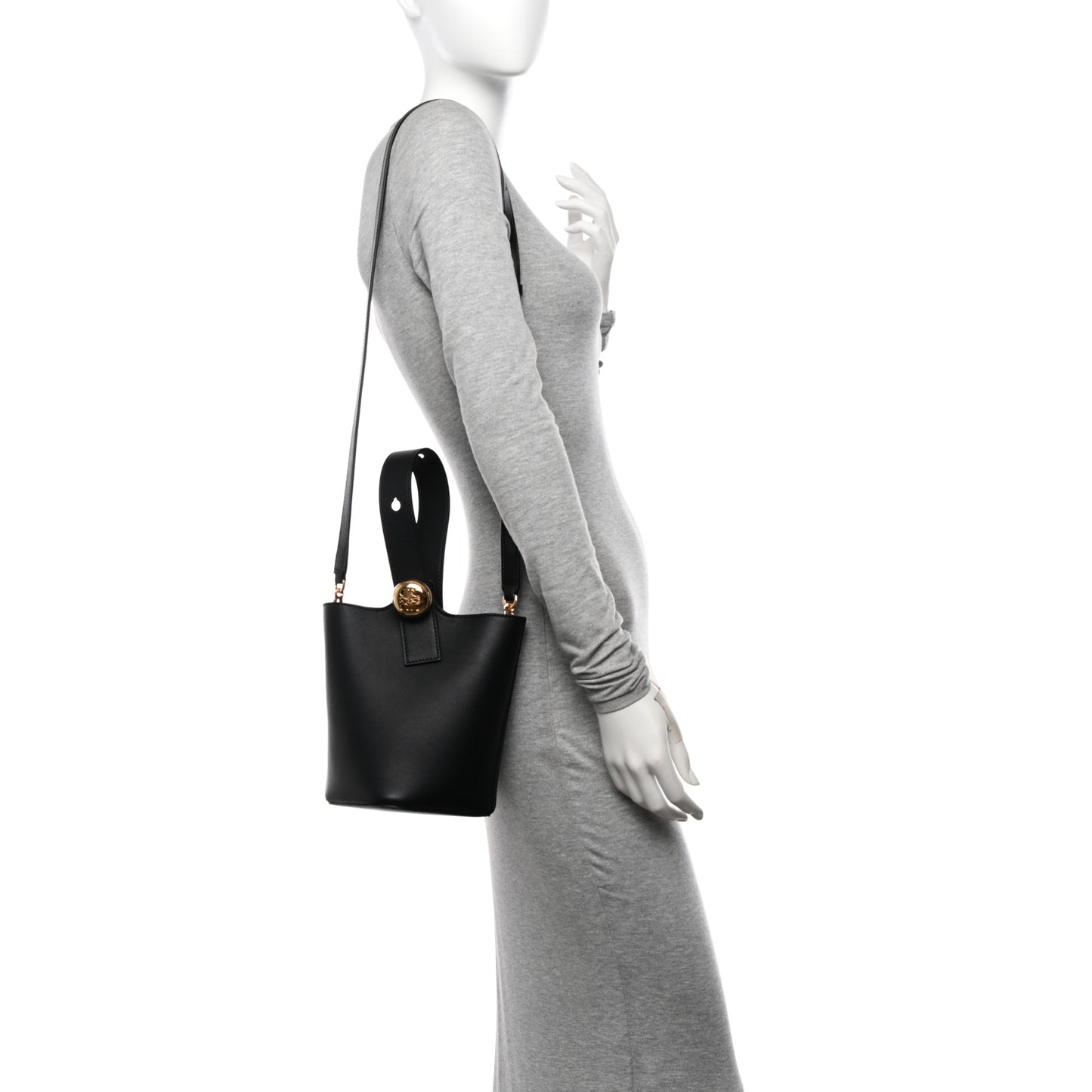 Soft Grained Calfskin Mini Pebble Bucket Bag Black