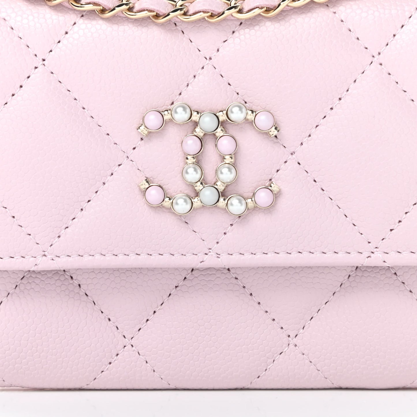 Caviar Quilted Coco Candy Card Holder On Chain Light Pink