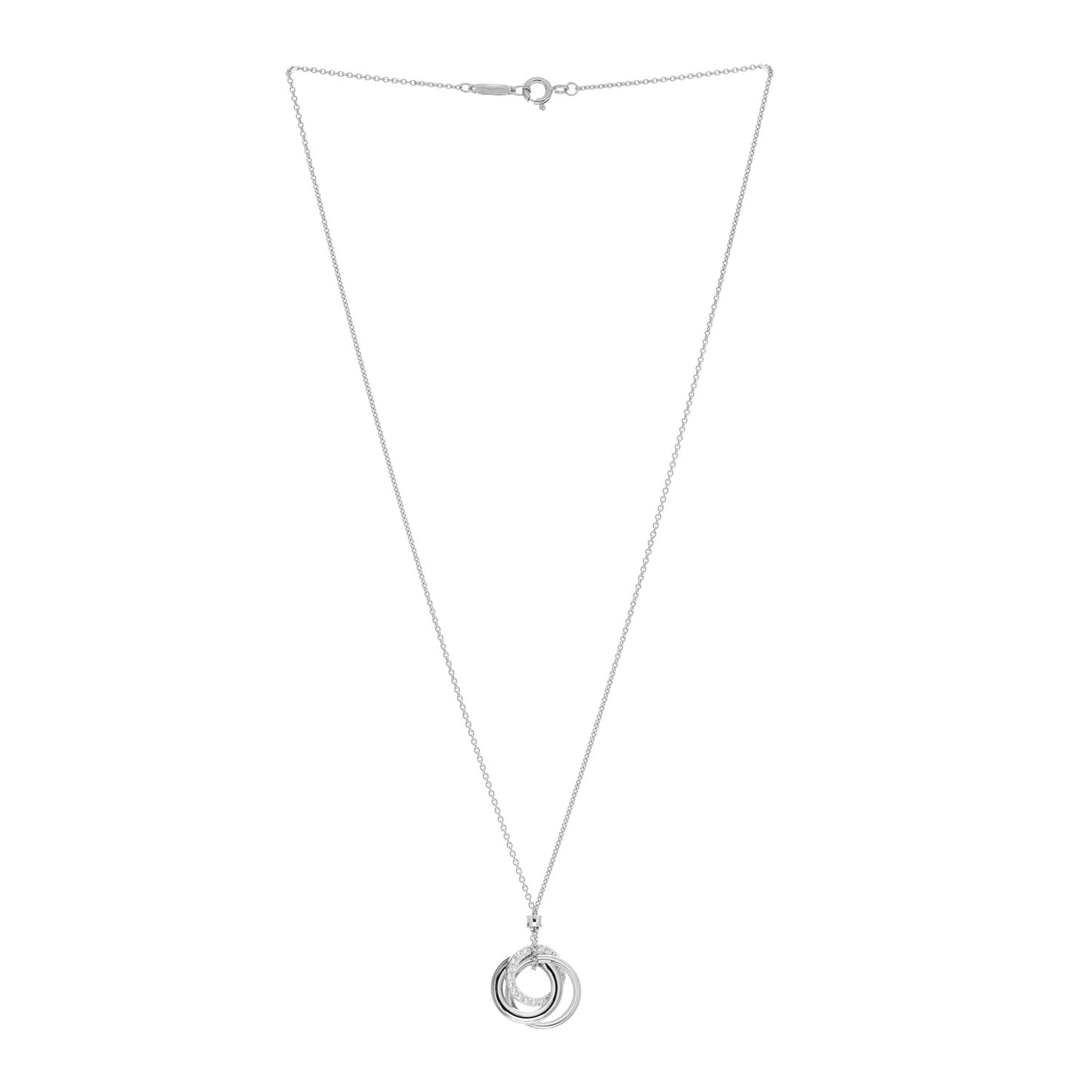 18K White Gold Diamond 1837 Triple Interlocking Circles Pendant Necklace