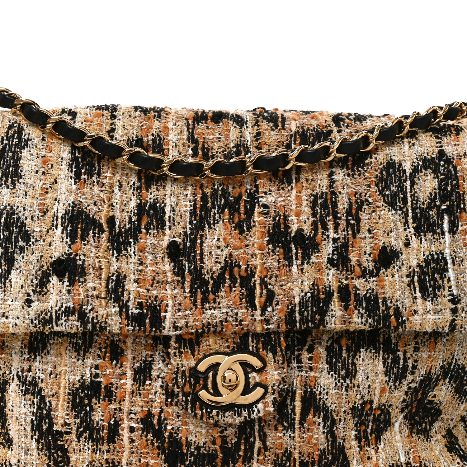 Chanel Tweed Mixed Fibers Leopard Print Souplissimo Maxi Flap Brown Black White 8 of 10