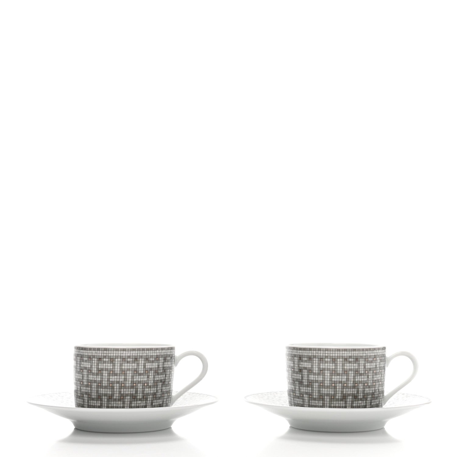 Hermes Porcelain Mosaique Au 24 Platine Tea Cup And Saucer Set Of 2 Platinum 3 of 10