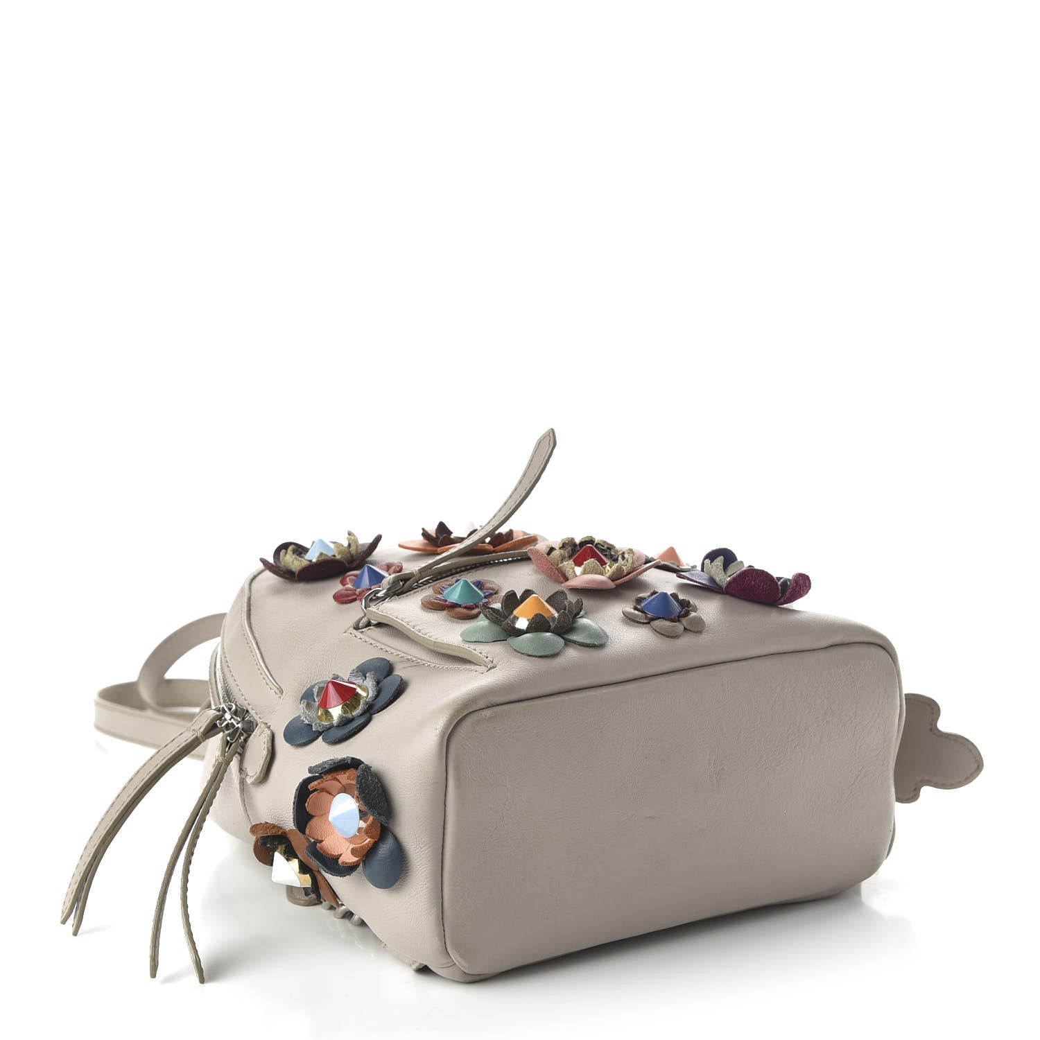 Fendi Vitello Dolce Flowerland Studded Mini Backpack Grigio Polvere Multicolor 3 of 13