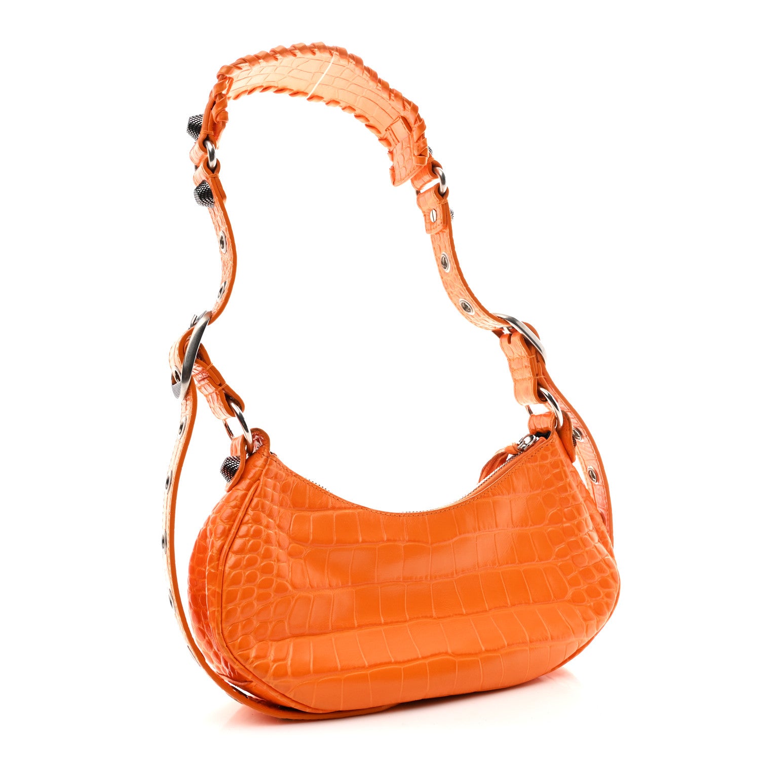 Balenciaga Extra Supple Calfskin Crocodile Embossed Le Cagole Shoulder Bag XS Pop Orange 4 of 11