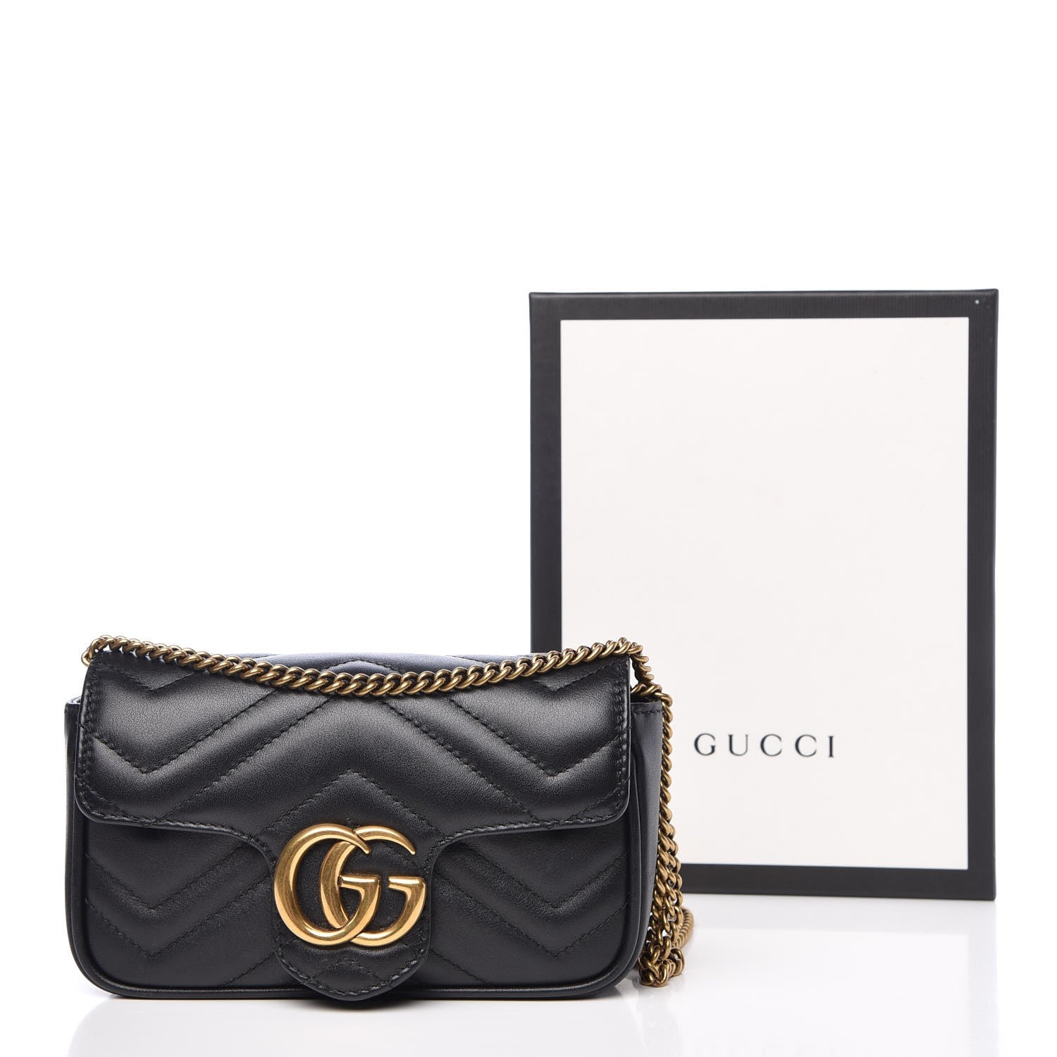 Gucci Calfskin Matelasse Super Mini GG Marmont Shoulder Bag Black 8 of 13