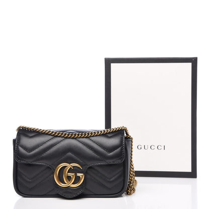 Gucci Calfskin Matelasse Super Mini GG Marmont Shoulder Bag Black 8 of 13