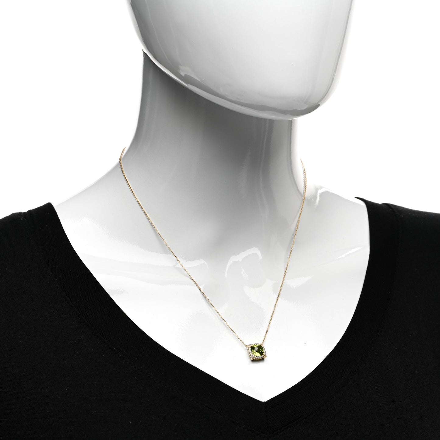 18K Yellow Gold Diamond 7mm Peridot Petite Chatelaine Pave Bezel Pendant Necklace