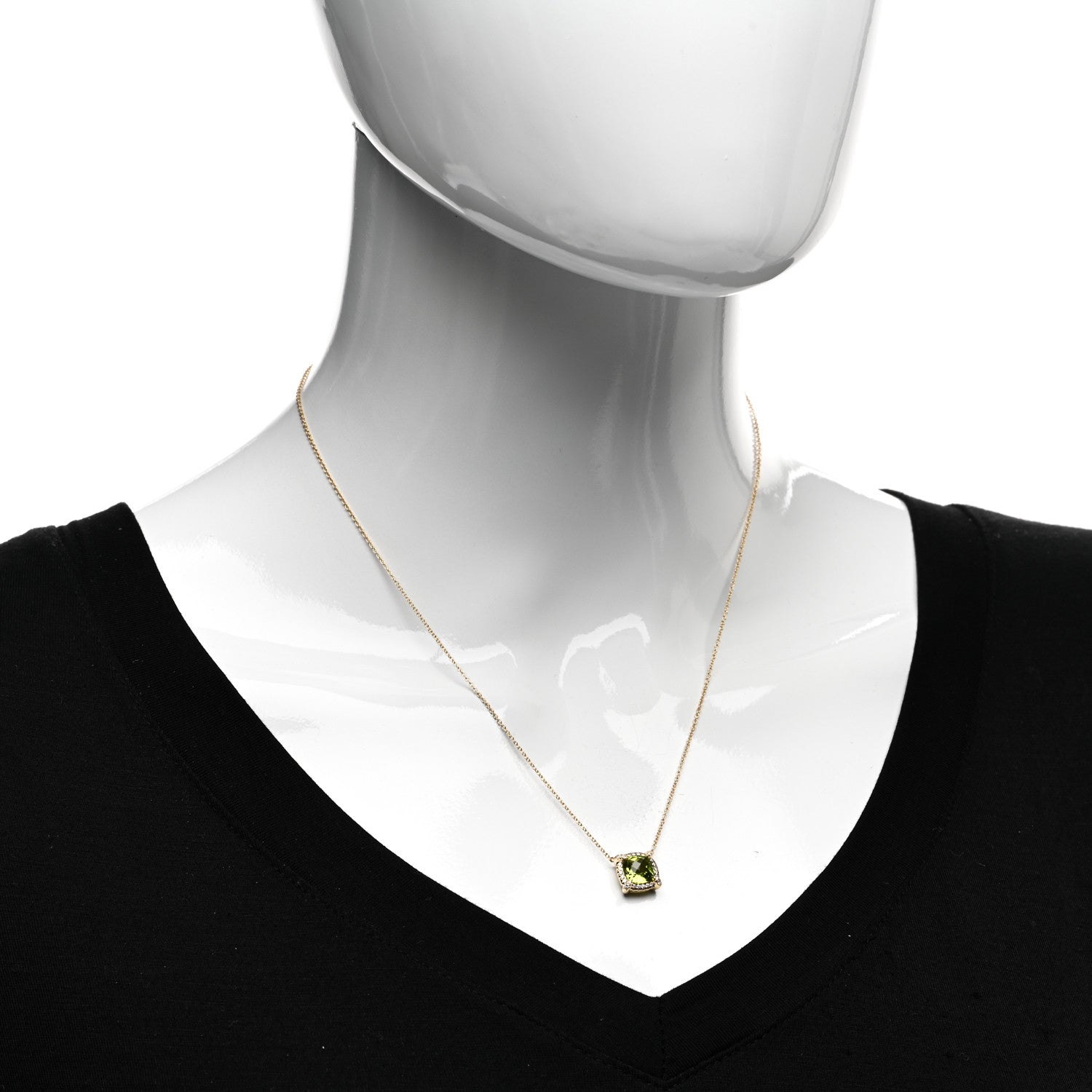 David Yurman 18K Yellow Gold Diamond 7mm Peridot Petite Chatelaine Pave Bezel Pendant Necklace 2 of 4