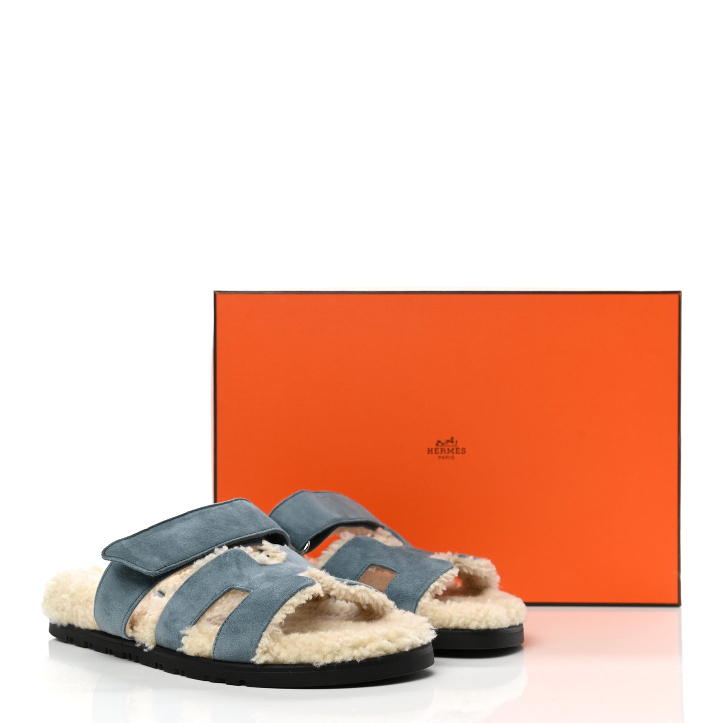 Suede Goatskin Woolskin Womens Chypre Sandals 36.5 Bleu Pinede Ecru