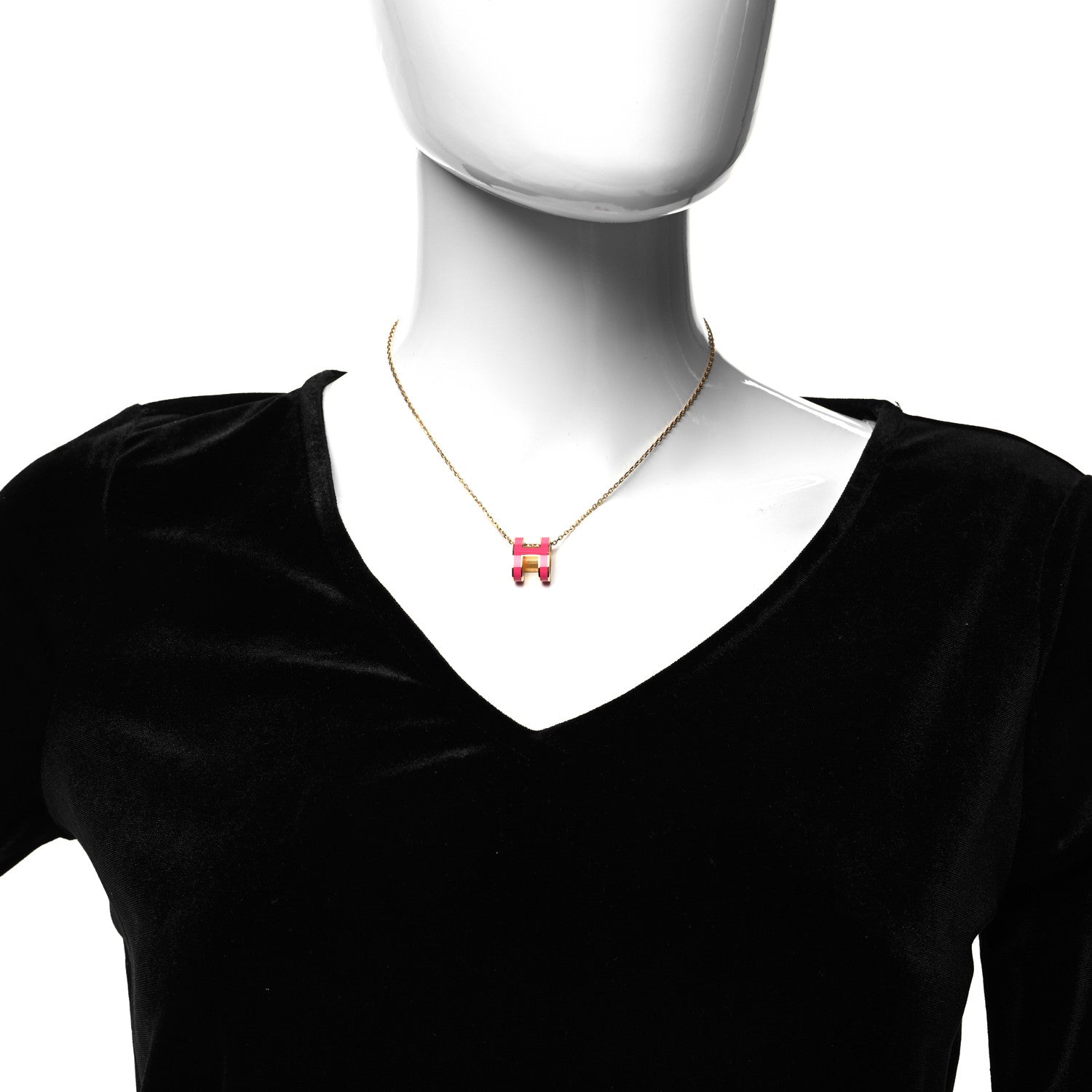 Hermes Lacquered Gold Pop H Pendant Necklace Rose Extreme 2 of 5