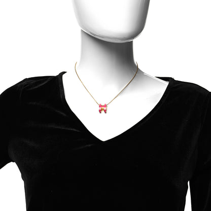 Hermes Lacquered Gold Pop H Pendant Necklace Rose Extreme 2 of 5